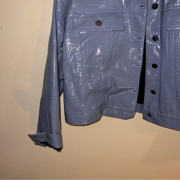 DOLCE CABO Womens Aviator Jacket Medium Blue Patent Leather Bomber Sherpa Y2k S - Picture 6 of 8